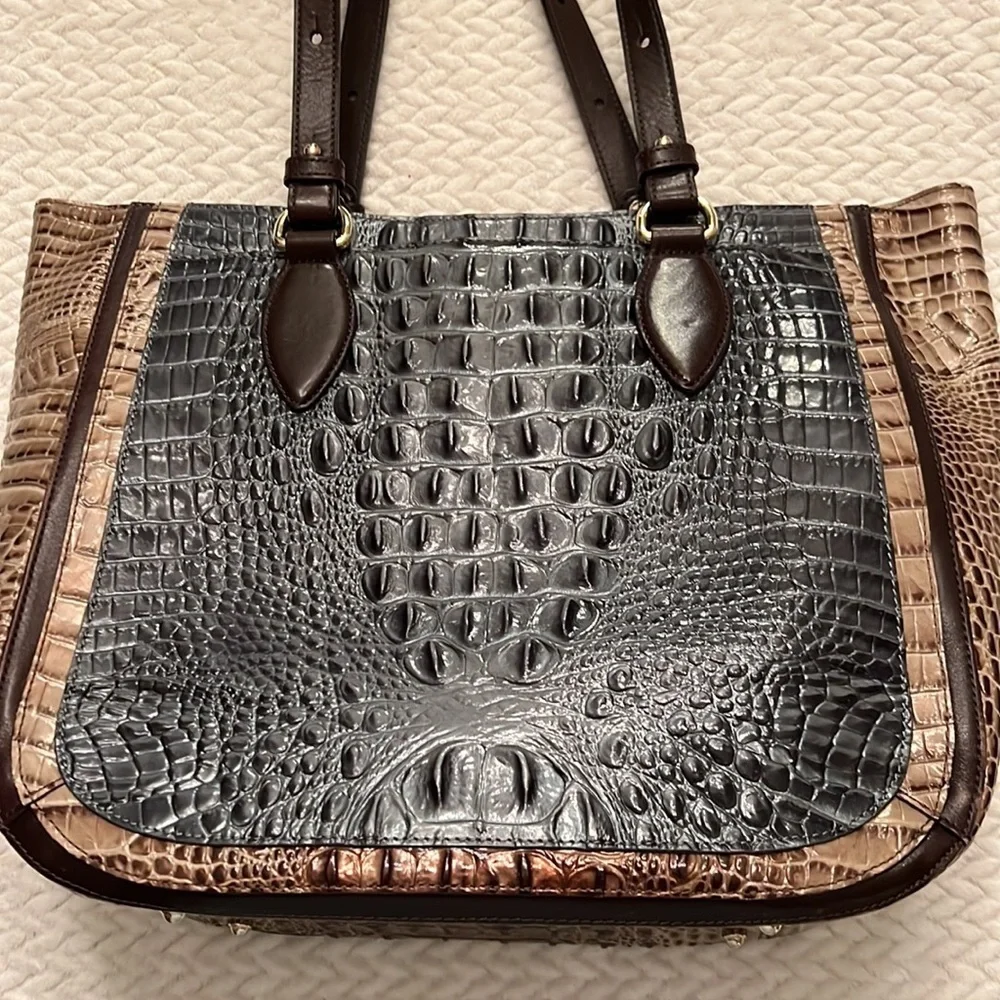 Brahmin Lena Mallard Davos Tote Medium Embossed Leather Shoulder Bag